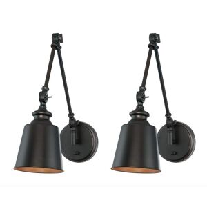 Savoy House 5.75 in. W x 17 in. H 1-Light Oil Rubbed Bronze Wall Sconce with Adjustable Arm and Vintage Metal Shade (Set of 2)