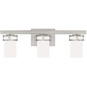 Generation Lighting Robie 24 in. 3-Light Brushed Nickel Transitional Rustic Wall Bathroom Vanity Light with White Glass Shades and LED Bulbs