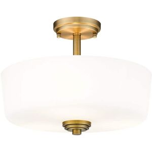 Arlington 14.75 in. 3-Light Heritage Brass Semi Flush Mount Light with Glass Shade