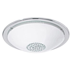 Eglo Giolina 14.63 in. W x 3.75 in. H Chrome LED Flush Mount with White/Clear Glass Shade and Crystal Accents