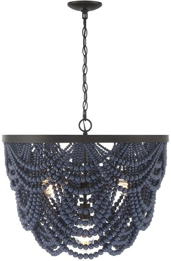 Savoy House 24 in. W x 20 in. H 5-Light Oil Rubbed Bronze Chandelier with Navy Wood Beads