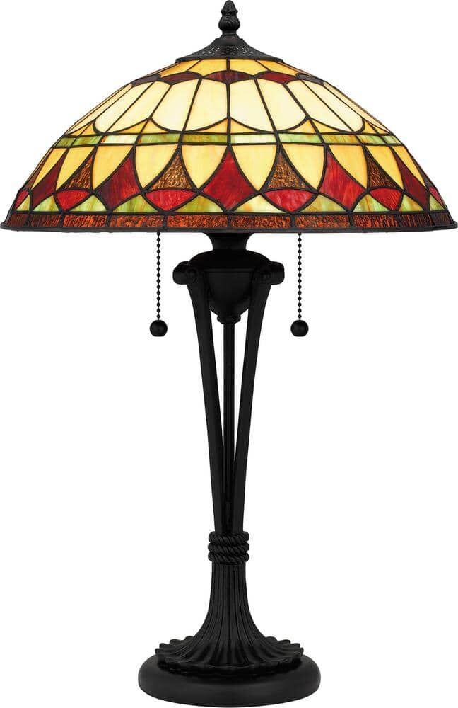 Quoizel Sevilla 23 .5 in. Matte Black Table Lamp with Multicolor Art Glass Shade