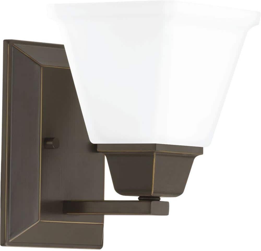 Progress Lighting Clifton Heights Collection 1-Light Antique Bronze Etched Glass Craftsman Bath Vanity Light