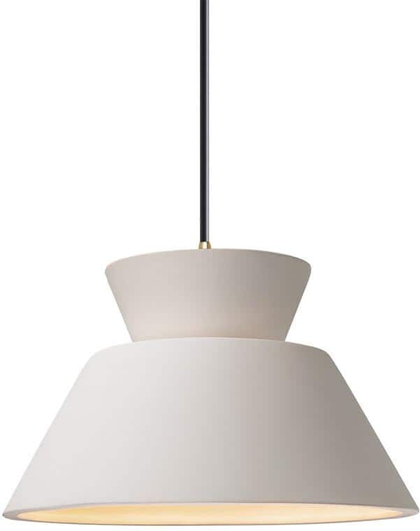 Justice Design Radiance Trapezoid 1-Light Antique Brass Ceramic Pendant with Bisque Shade