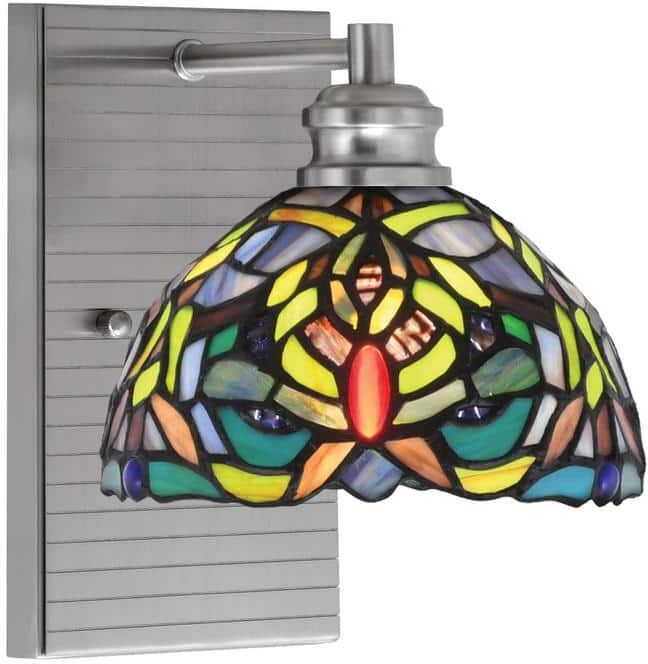 Albany 1-Light Brushed Nickel 7 in. Wall Sconce with Kaleidoscope Art Glass Shade