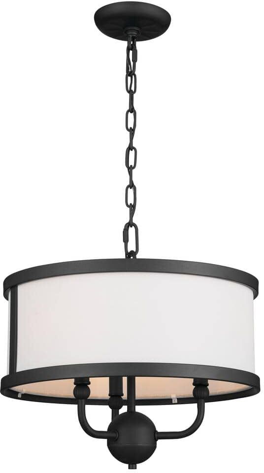 KICHLER Heddle 15.5 in. 3-Light Textured Black Vintage Shaded Drum Chandelier for Dining Room