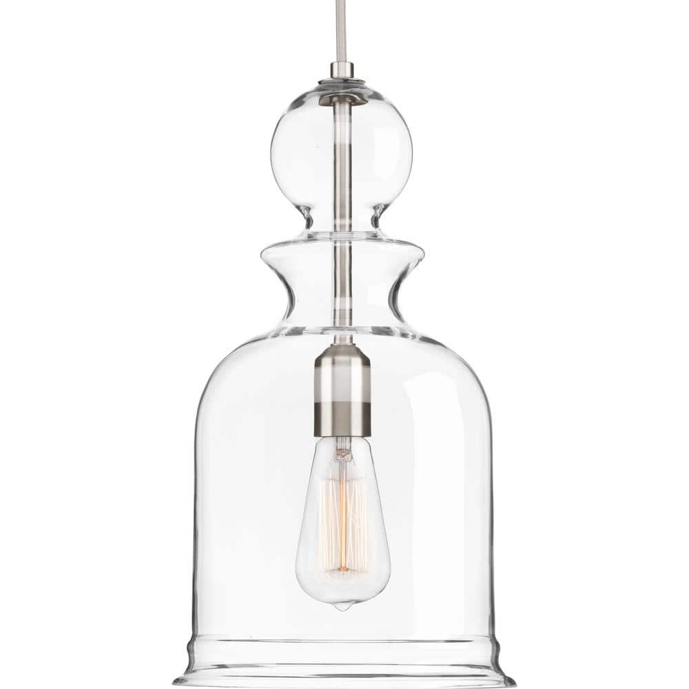 Progress Lighting Staunton Collection 9 in. 1-Light Brushed Nickel Pendant with Clear Glass