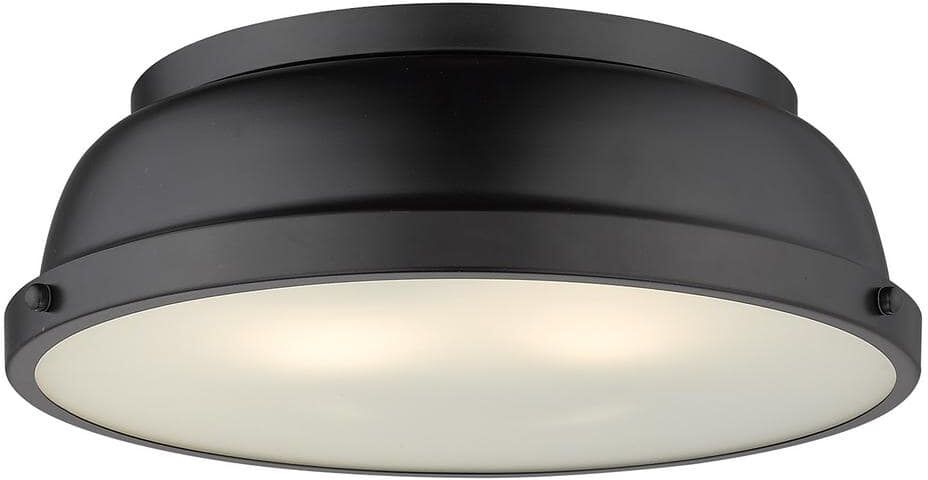 Golden Lighting Duncan 14 in. 2-Light Matte Black Flush Mount with Matte Black Shade