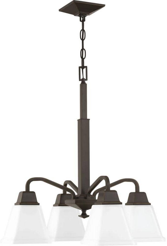 Progress Lighting Clifton Heights Collection 4-Light Antique Bronze Etched Glass Craftsman Chandelier Light