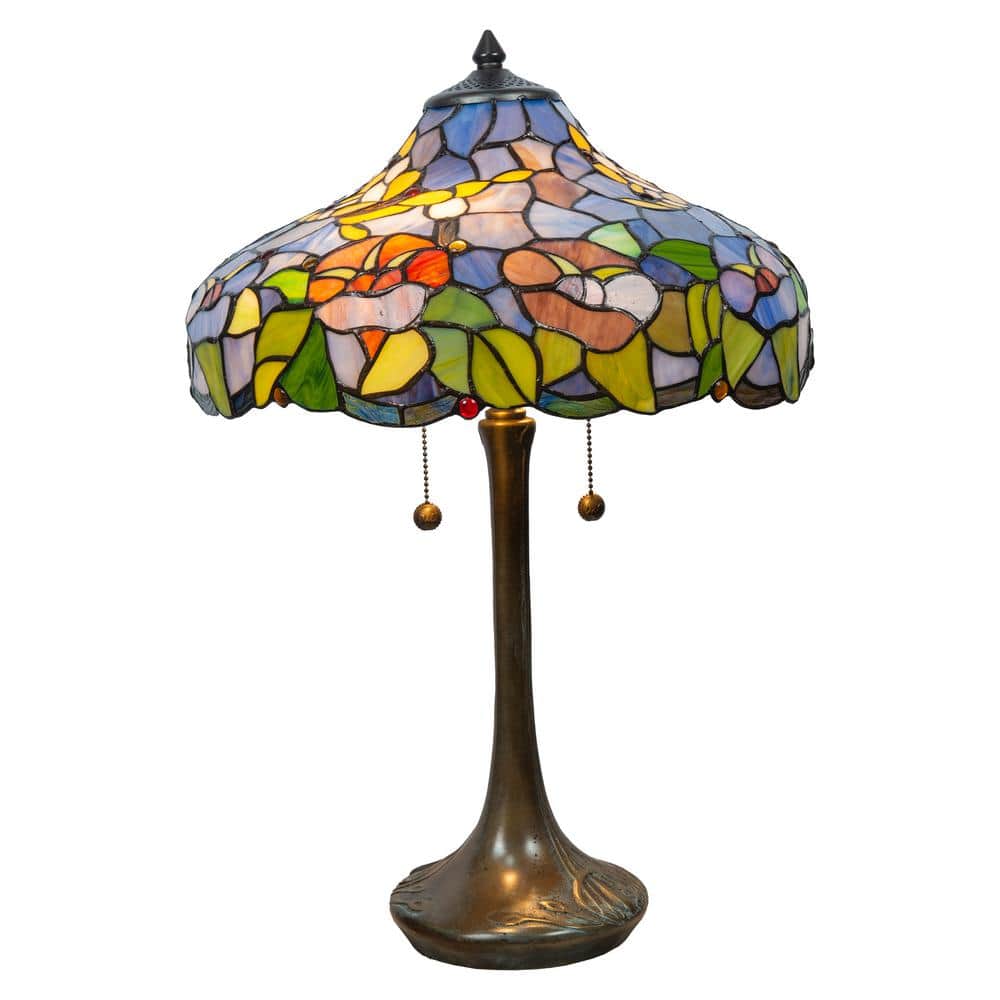 Dale Tiffany 24.5 in. Tall Madrina Antique Bronze Finish Handmade Genuine Stained Glass Shade Table Lamp