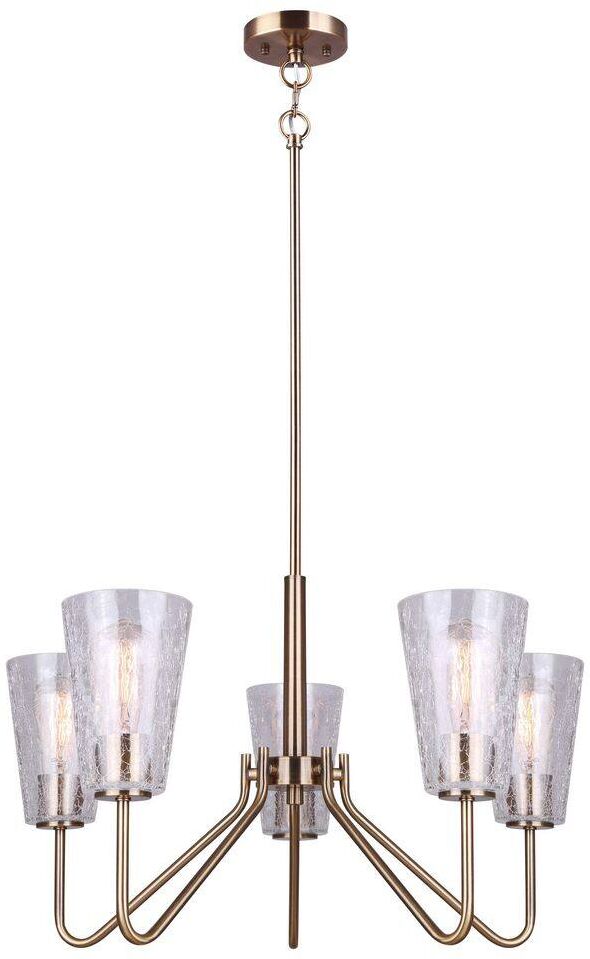 CANARM Everly 5-Light Gold Chandelier with Crackle Glass Shades