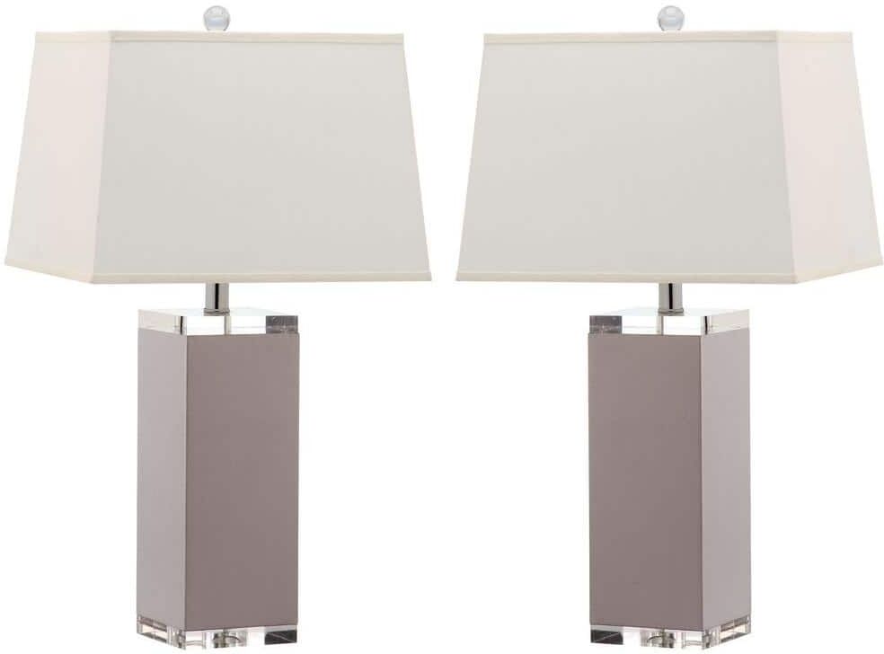 SAFAVIEH Deco Leather 25.5 in. Grey Table Lamp with White Shade (Set of 2)