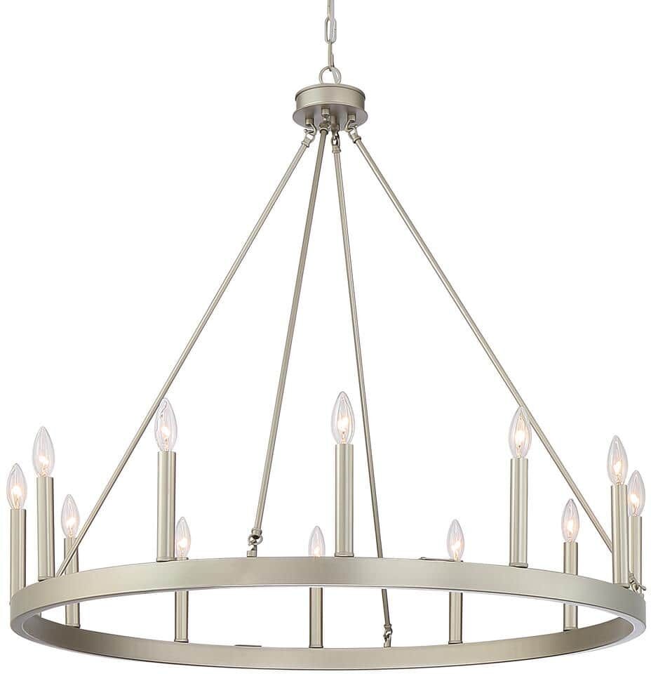 Farmhouse Vintage 12-Light Antique Silver Wagon Wheel Chandelier