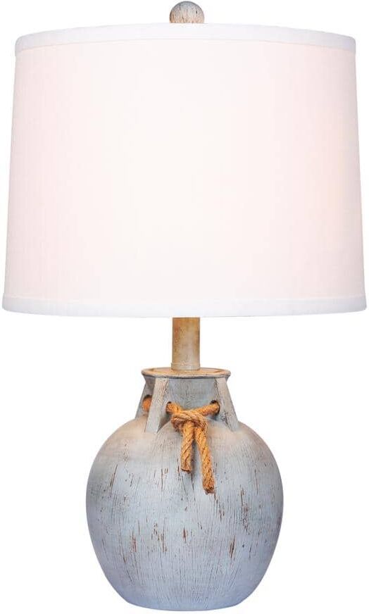 Fangio Lighting 22 in. Antique Blue Distressed Jug with Rope Collar Resin Table Lamp