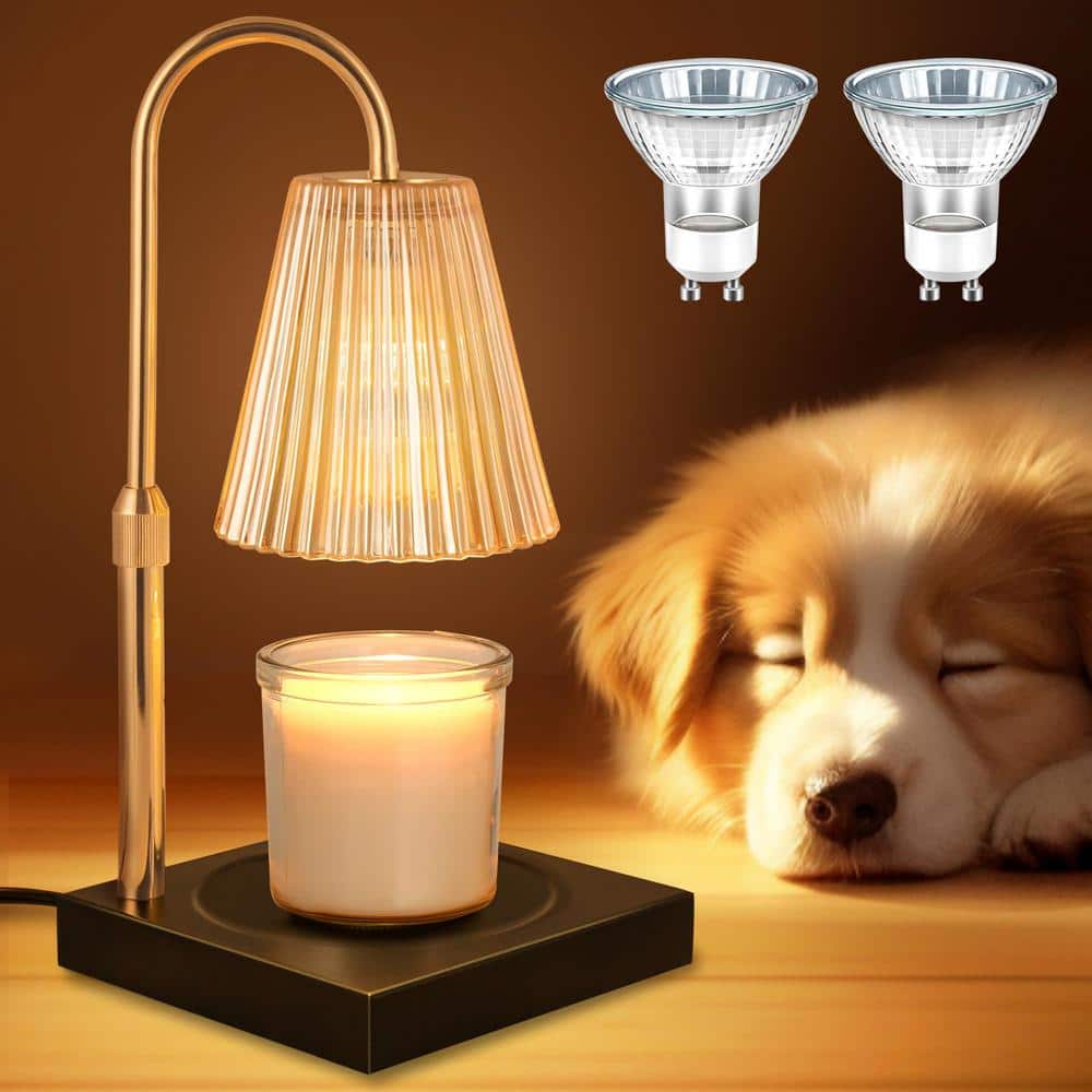 YANSUN 1-Light White Iron Vintage Candle Warmer Table Lamp with Glass Shade, Timer and Dimmable Switch (G10 Bulbs Included)