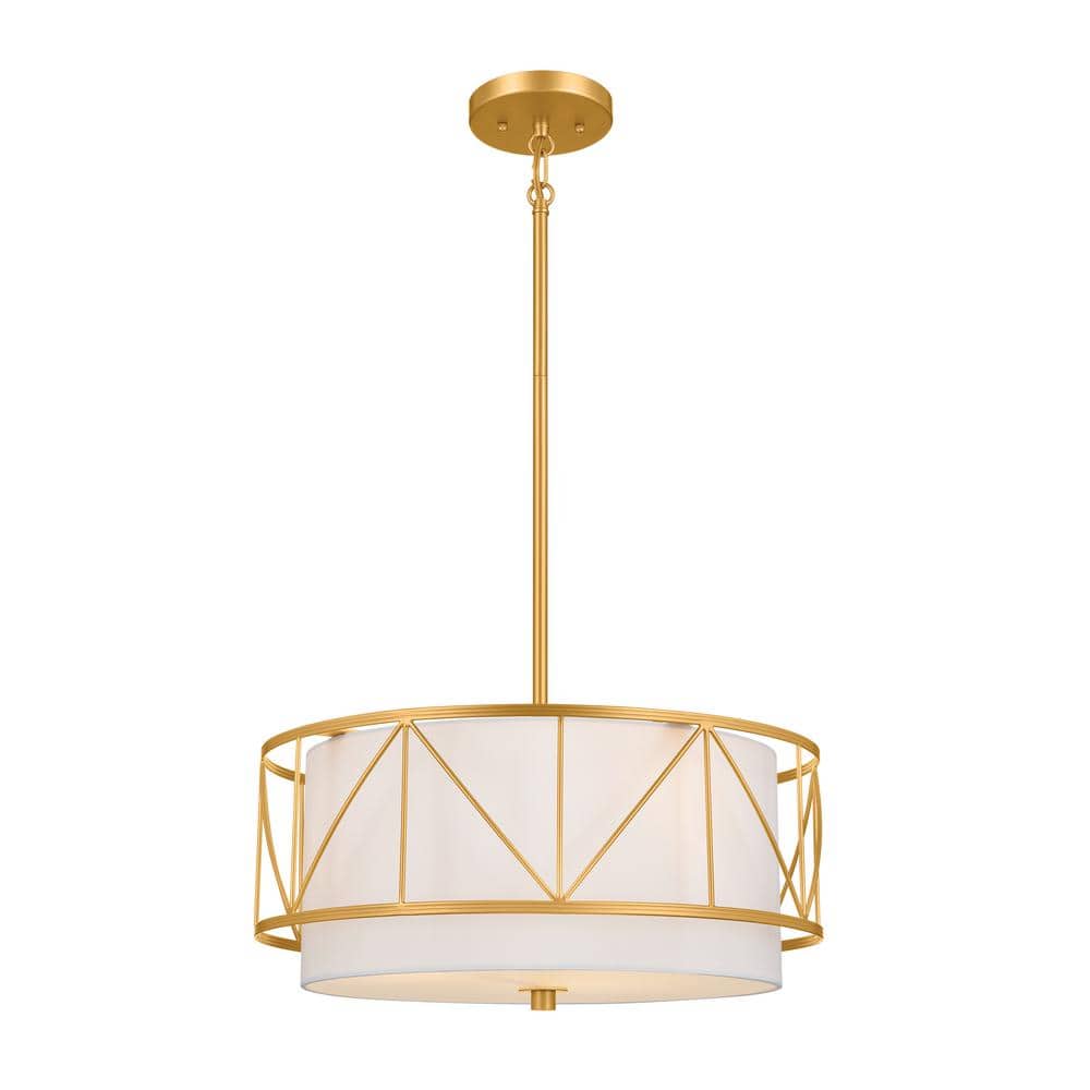 KICHLER Birkleigh 18 in. 3-Light Classic Gold Art Deco Shaded Kitchen Convertible Pendant Hanging Light to Semi-Flush