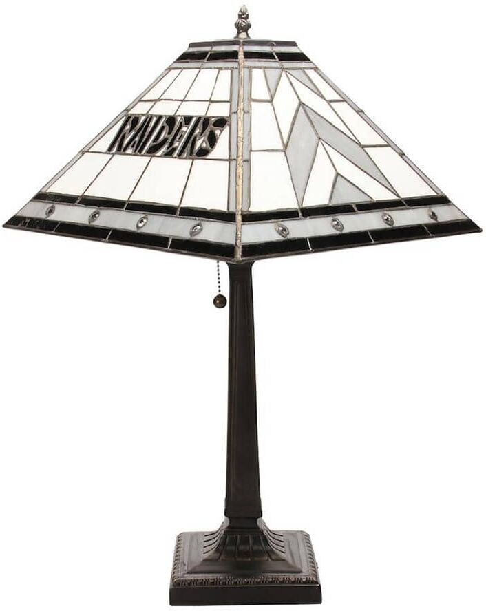 The Memory Company NFL 23 in. Antique Bronze Stained Glass Mission Lamp- Raiders