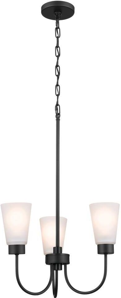 KICHLER Erma 18 in. 3-Light Black Traditional Shaded Circle Dining Room Chandelier with Satin Etched Glass Shades