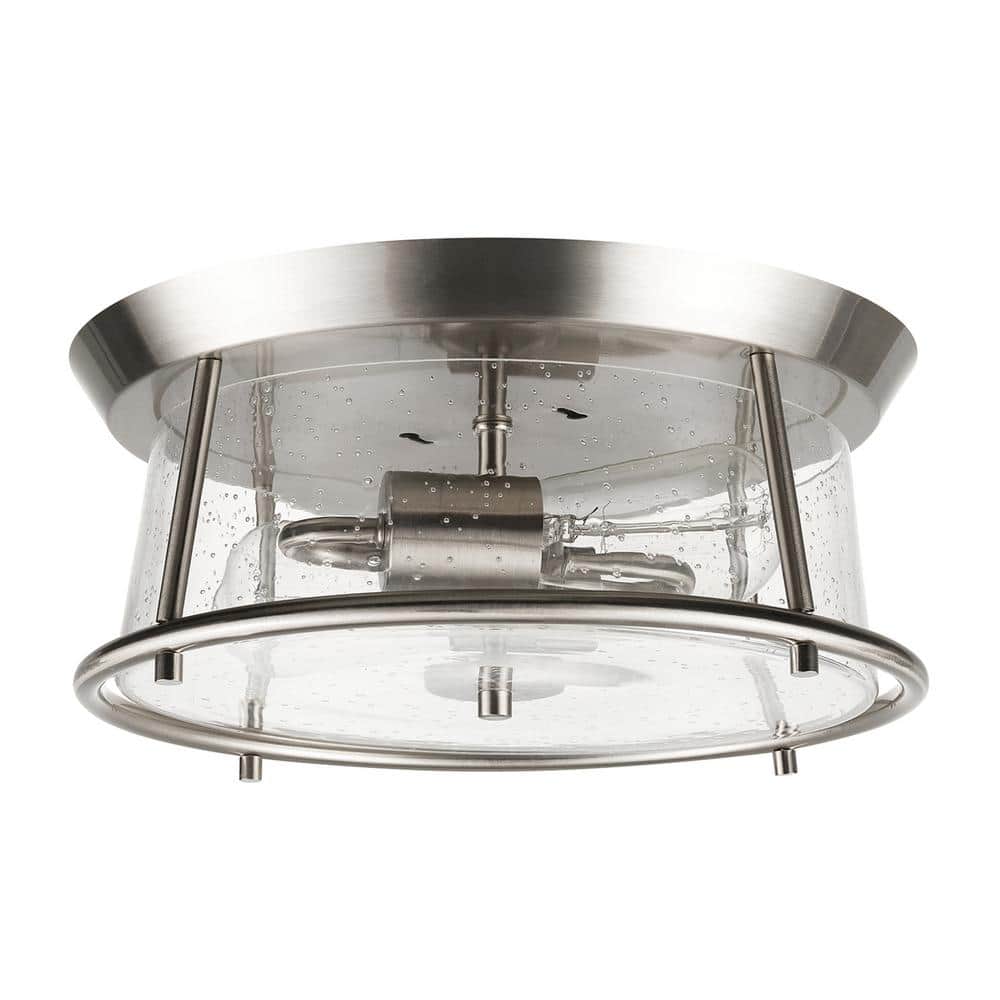 Globe Electric Donny 12.75 in. 2-Light Brushed Nickel Flush Mount with Seeded Glass Shade, Vintage Incandescent Bulb Included
