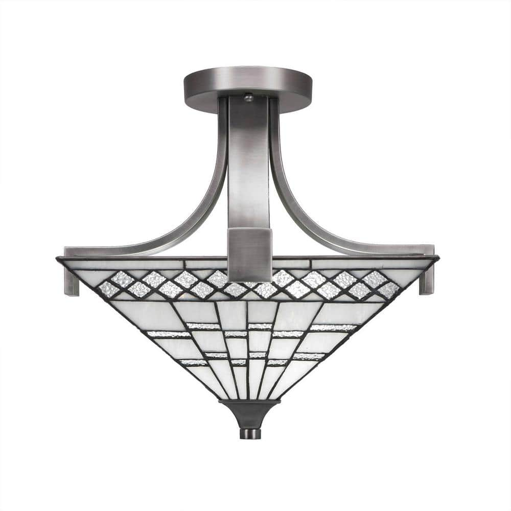 Aspen 14 in. Graphite Semi-Flush with Pewter Art Glass Shade