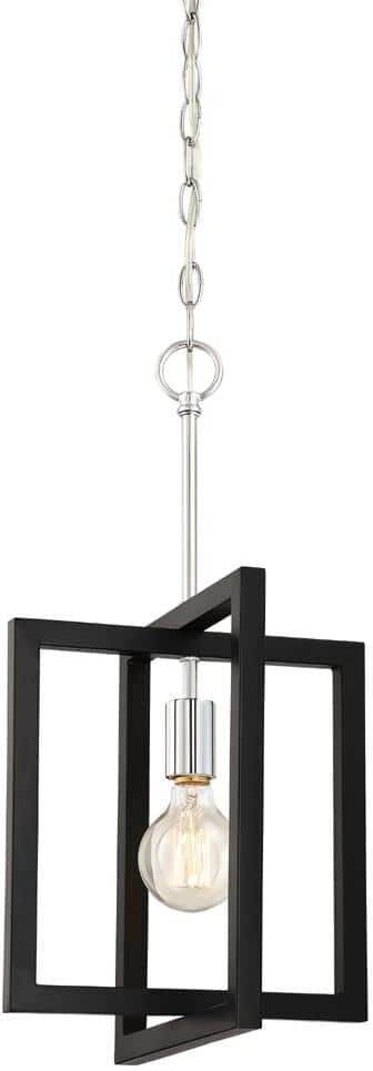 Designers Fountain Xander 60-Watt 1-Light Chrome Mini-Pendant with Black Cage Shade