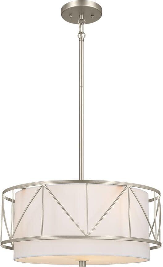 KICHLER Birkleigh 18 in. 3-Light Satin Nickel Art Deco Shaded Kitchen Convertible Pendant Hanging Light to Semi-Flush