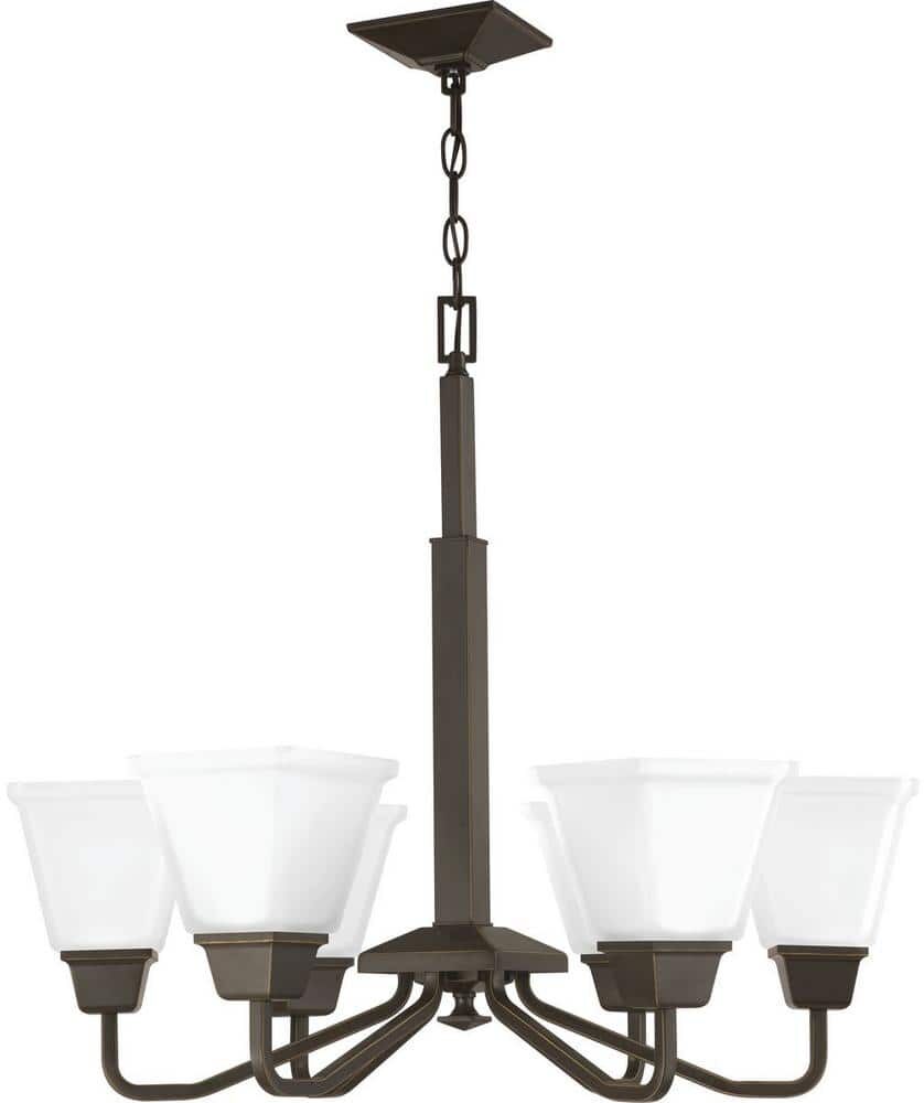 Progress Lighting Clifton Heights Collection 6-Light Antique Bronze Etched Glass Craftsman Chandelier Light