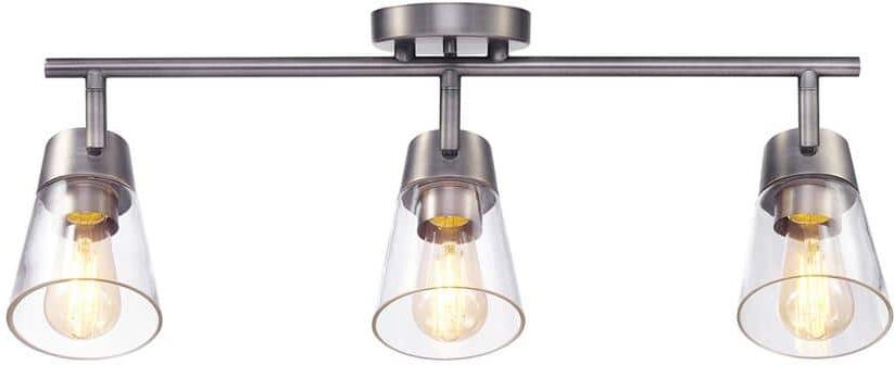 Globe Electric 2 ft. Contemporary Gray Pewter Indoor Hard Wired Track Lighting Kit with Clear Glass Shades, Step Heads