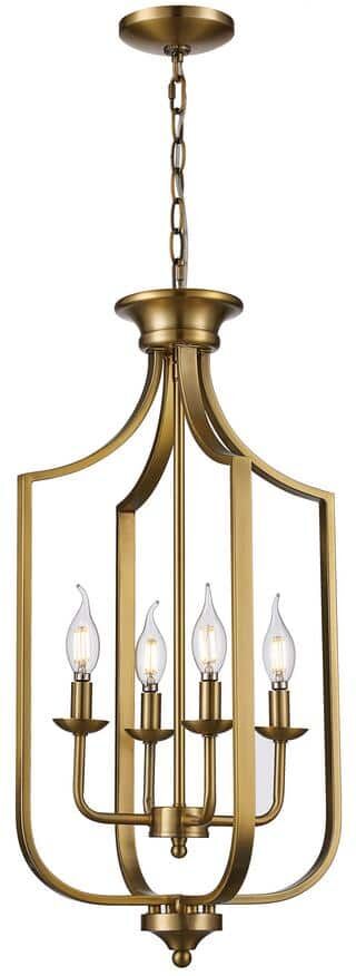 Bel Air Lighting Hillcrest 13.75 in. 4-Light Antique Gold Pendant Light Fixture with Metal Shade