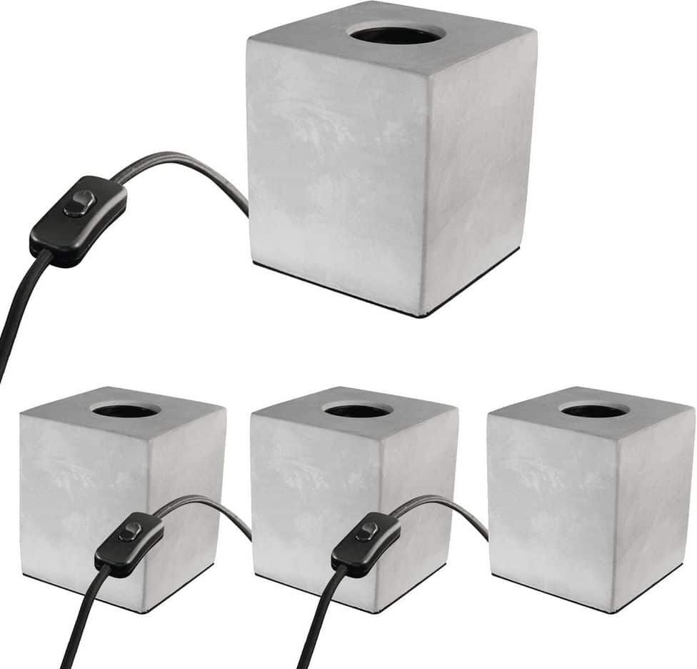 Feit Electric Vintage Industrial Style 3.5 in. Cube Cement Matte Gray Uplight Table Lamp Base (4-Pack)