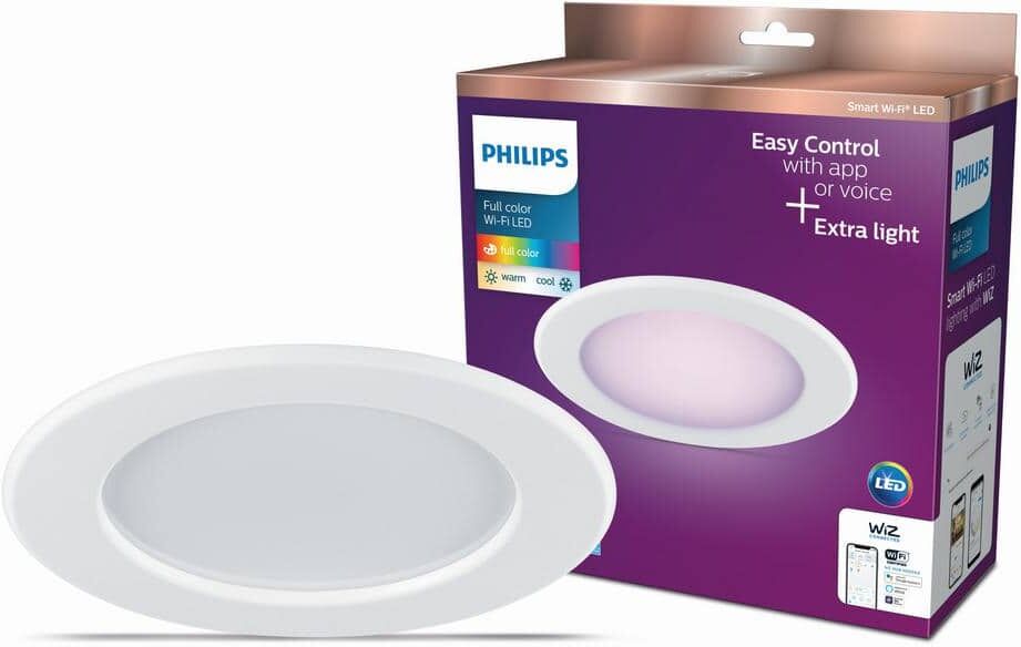 Philips 5 in. /6 in. Integrated LED Color and Tunable White 85W Equivalent Dimmable Smart Wi Fi Wiz Remodel Recessed Light Kit