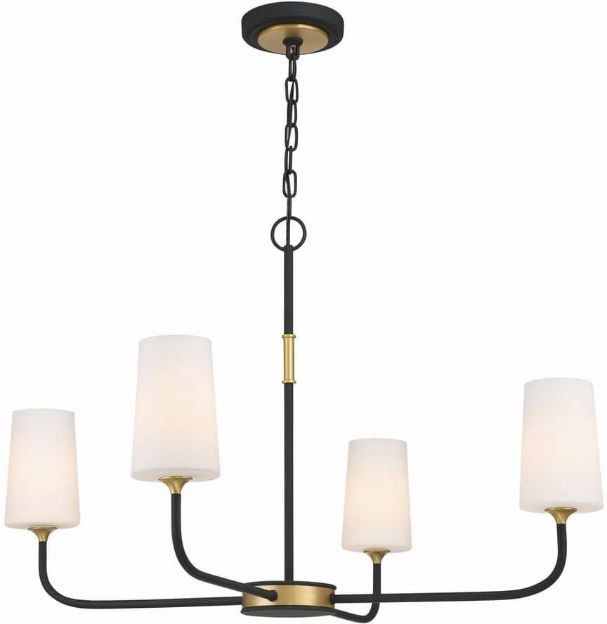 Crystorama Niles 4-Light Black Forged + Modern Gold Chandelier with Glass Shade