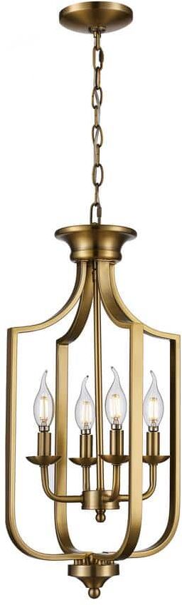 Bel Air Lighting Hillcrest 12 in. 4-Light Antique Gold Pendant Light Fixture with Metal Shade