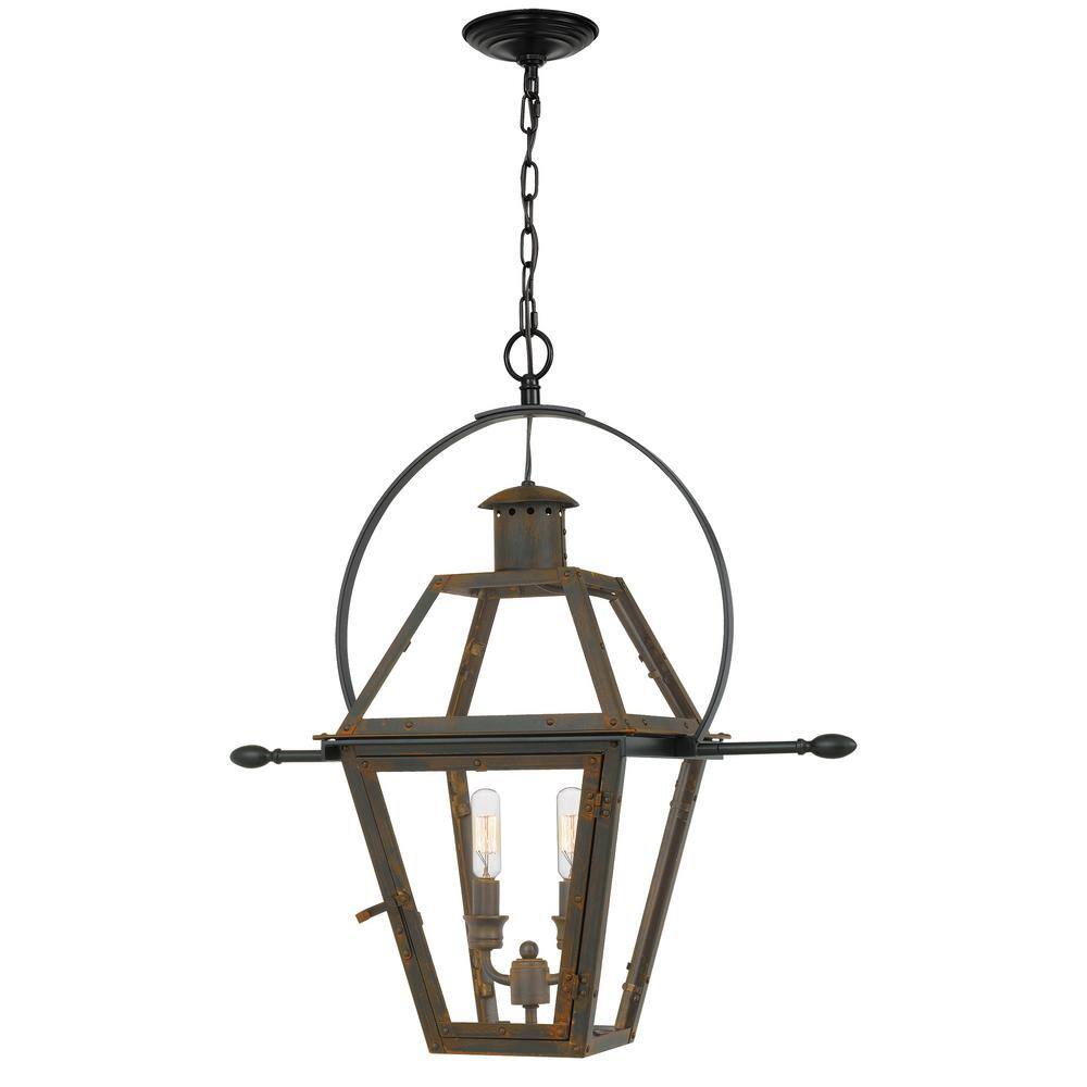 Quoizel Rue De Royal 2-Light Industrial Bronze Pendant with Clear Glass