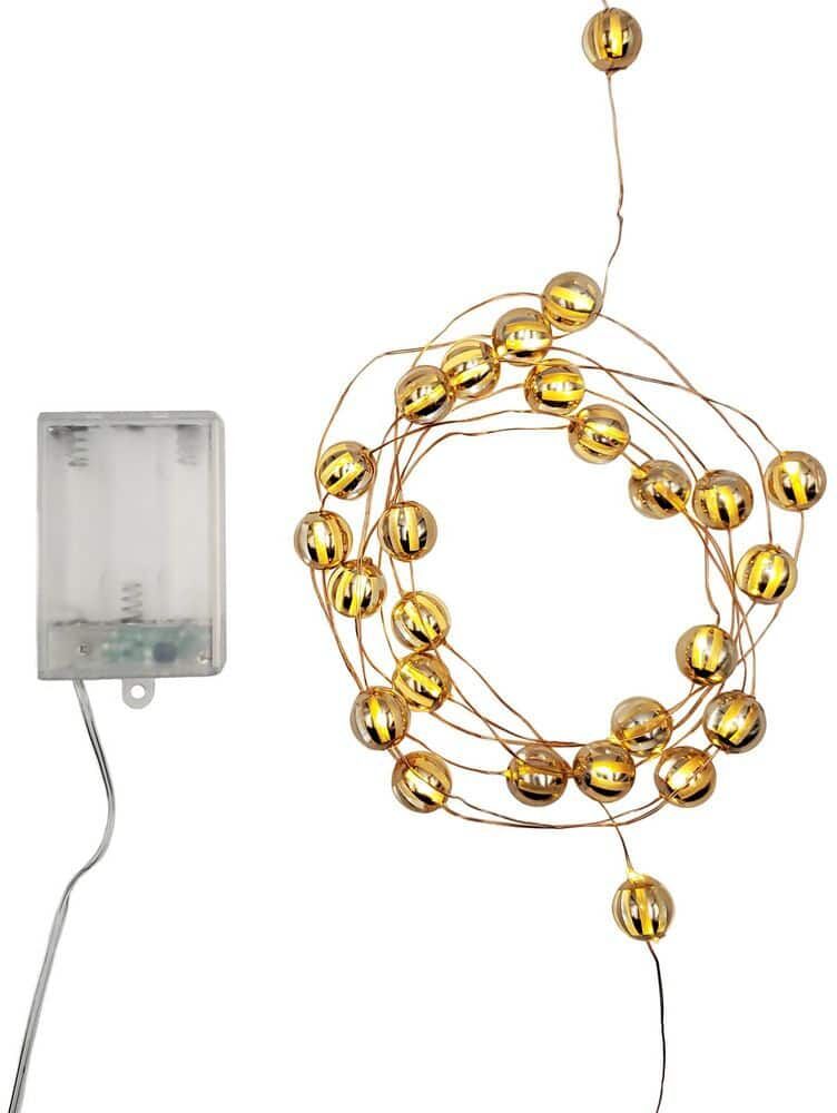 LUMABASE Battery Operated LED Mini String Lights with Warm White Lights and Gold Ball Accents