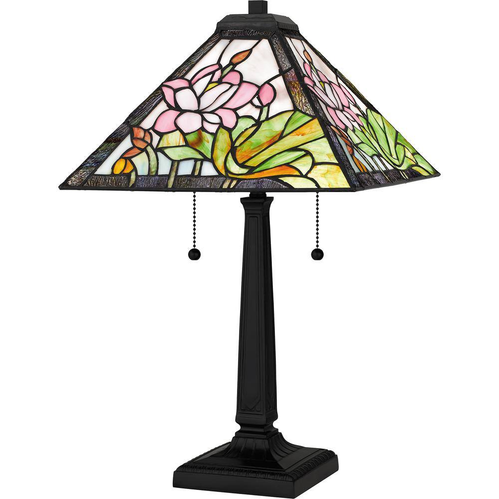 Quoizel Herron 23 in. Matte Black Table Lamp with Multicolor Art Glass Shade