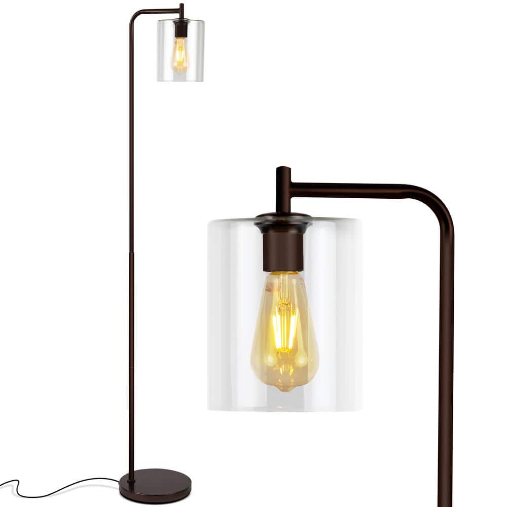 Brightech Elizabeth 66 in. Oil Brushed Bronze Industrial 1-Light LED Energy Efficient Floor Lamp with Glass Cylinder Shade