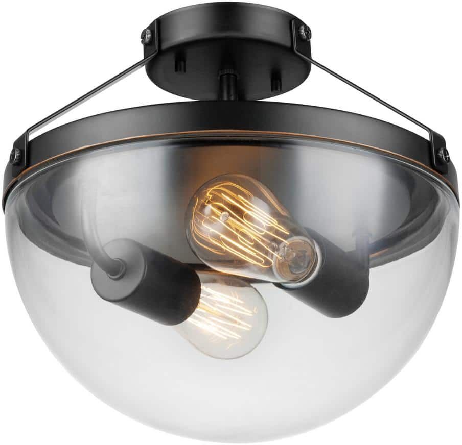 Globe Electric Belsize 12 in. 2-Light Oil Rubbed Bronze Semi-Flush Mount with Clear Glass Shade, Vintage Incandescent Bulbs Included