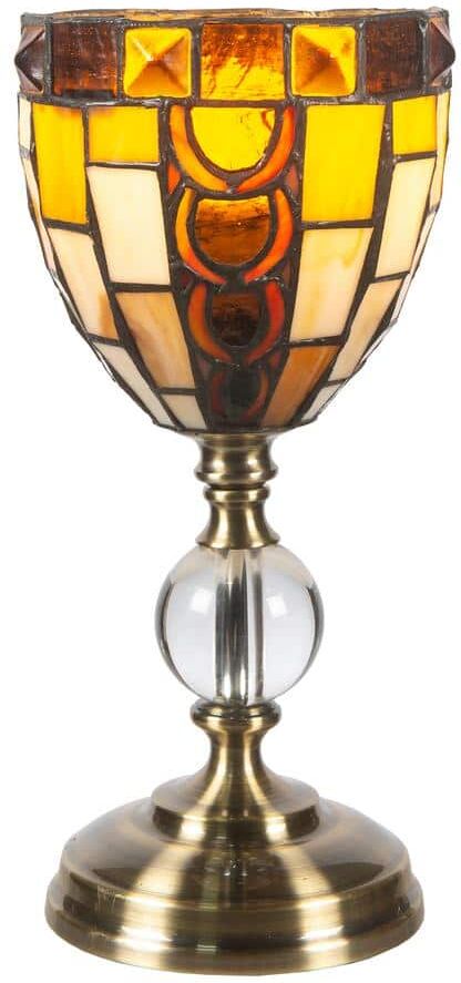 Dale Tiffany 13 in. Tall Vienne Tiffany Handmade Genuine Stained Glass Shade Antique Brass Finish Accent Lamp