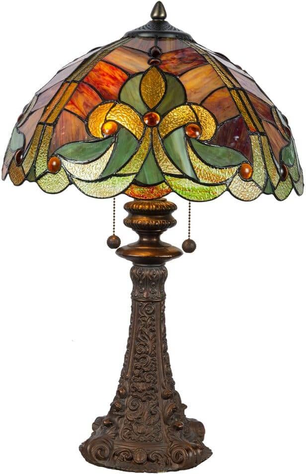 Dale Tiffany 23.5 in. Tall Topiaza Antique Bronze Finish Handmade Genuine Stained Glass Shade Table Lamp