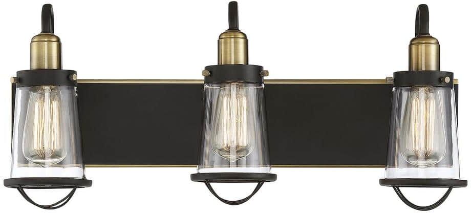 Savoy House Lansing 24 in. W x 10 in. H 3-Light English Bronze/Warm Brass Bathroom Vanity Light with Clear Glass Shades