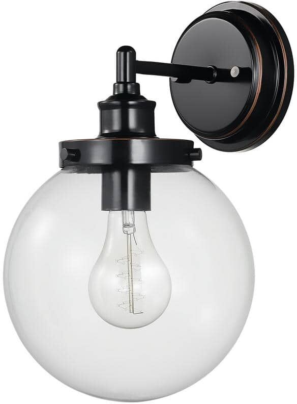 Globe Electric Milan 7.76 in. 1-Light Oil Rubbed Bronze Vanity Light with Clear Glass Shades, Vintage Edison Incandescent Bulb Included