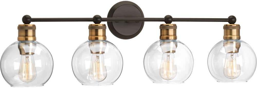 Progress Lighting Hansford Collection 33-1/2 in. Vintage Electric 4-Light Antique Bronze Clear Glass Coastal Bath Vanity Light