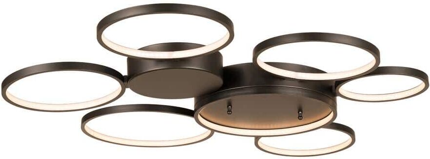 FIRHOT 33 in. Black 6 Rings Integrated LED Flush Mount Ceiling Lamp for Bedroom or Kitchen or Living Room