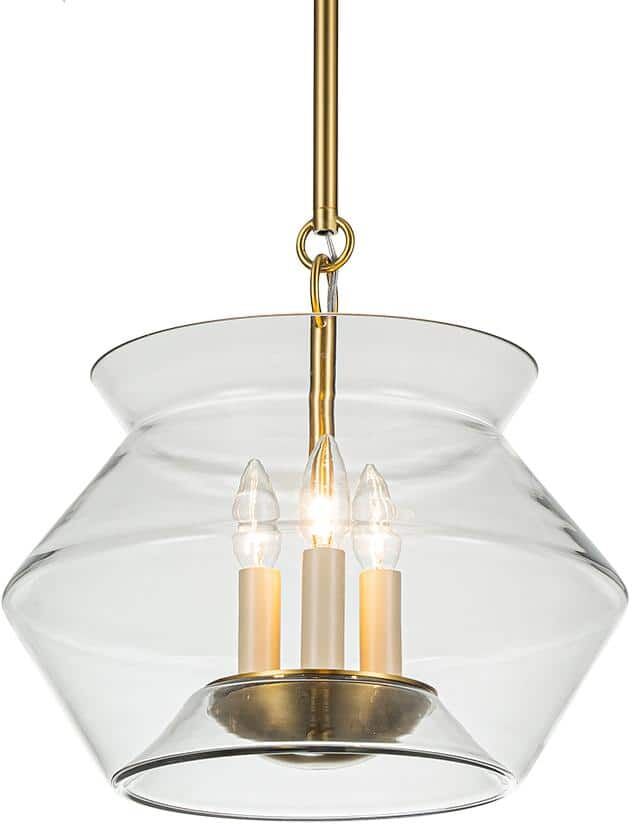 HUOKU Preserve 3-Light Aged Brass Finish Pendant Light Pickle Jar Elegance Hang Light with Clear Glass for Kitchen