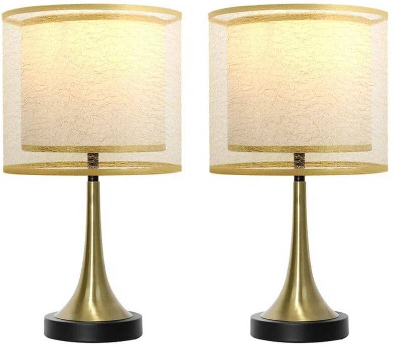 TOZING 18 in. Black Bedside Vintage with Double Layer Gold Wire Cloth Cover Lampshade Nightstand Lamps Table Lamp (2-Pack)