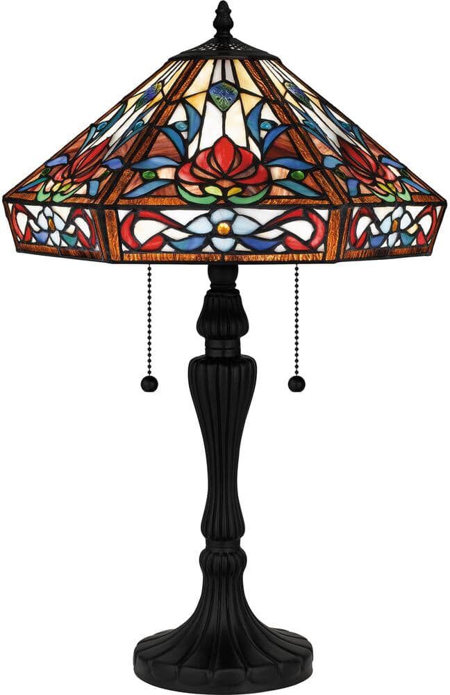 Quoizel Brenner 24 .25 in. Matte Black Table Lamp with Multicolor Art Glass Shade