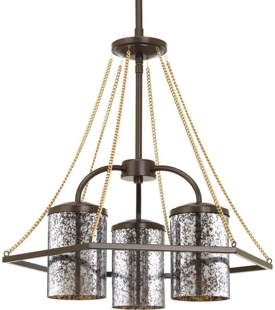 Progress Lighting Indi Collection 3-Light Antique Bronze Chandelier with Antique Mirrored Glass