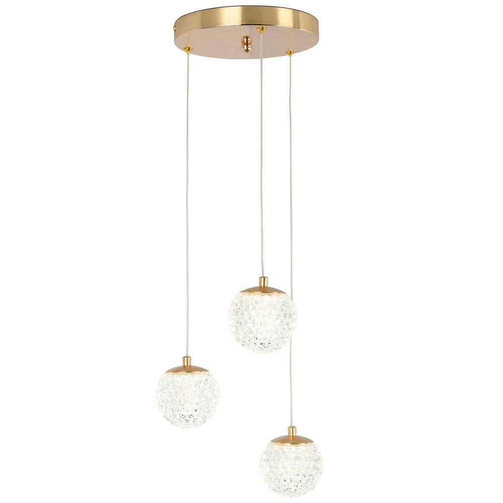LWYTJO 3-Light French Gold Integrated LED Pendant Light with Acrylic Shade
