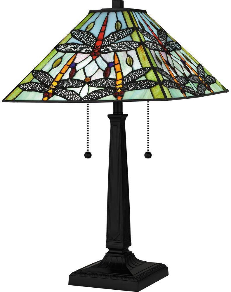 Quoizel Kirkwood 22 .75 in. Matte Black Table Lamp with Multicolor Art Glass Shade